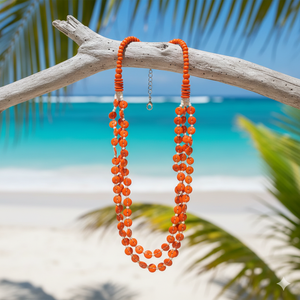 สร้อยคอประดับลูกปัดกระดูกทรงกลมสีส้มสดใส ทำด้วยมือ พร้อมดีเทลสีขาว และตัวล็อคแบบก้ามปูที่ปรับได้ - Product Image 4