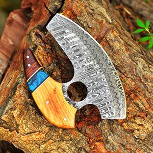 Cuchillo Ullu hecho a mano con hoja de Damasco, mango de madera y funda de cuero, cuchillo para exteriores, cuchillo personalizado. - Product Image 5
