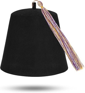 Chapeau Fez maçonnique uni - Laine noire avec diverses couleurs de pompons, type de tissu 100% laine, instructions d'entretien : Lavage à la main uniquement - Product Image 1