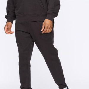 Pantalon de survêtement en coton noir pour homme, taille élastique, décontracté, avec poches latérales, tissu tricoté de poids moyen - Product Image 5