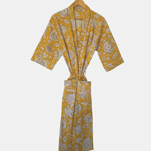 Kimono Artesanal con Estampado a Bloque, 100% Algodón, Ropa de Dormir Larga, Fabricante Mayorista, Manga Larga, Bolsillos, Obra Maestra - Product Image 1