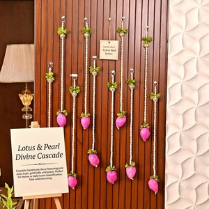 Handmade Artificial Pink Lotus Bud Pearl Bead Wall Decals <b>Garlands</b> Indian Festival Decor Indian Backdrops Ramadan Home Decor - Product Image 2