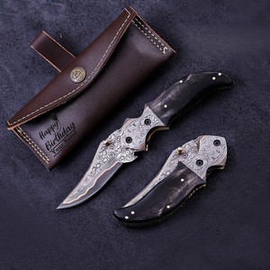 UA Supplies Industrial Grade Copper Damascus Steel Straight Clip Point Razor Sharp 0.5mm Liner <b>Lock</b> Foldable Hunting Survival - Product Image 1