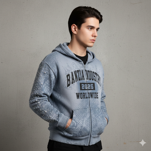 Ranzia Industry Factory Wholesale Custom Men's Hoodies 100%Price Men’s Zip Hoodie Cotton Distressed Embroidery Printing Hoodie - Product Image 4