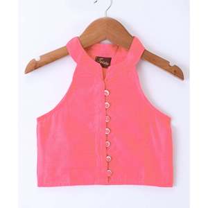 Ensemble Lehenga Chanderi pour femme, vert corail, haut uni sans manches, style doux, col licou, longueur genou, élégant, ethnique, pour soirée - Product Image 3