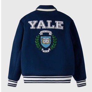 เสื้อแจ็คเก็ต Yale Blue Varsity ปักลายนกฮูกและตัวอักษร Y สไตล์ Preppy สำหรับผู้ชาย ผลิตจากผ้าคอตตอนผสม - Product Image 3