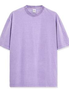 T-shirt en coton violet uni surdimensionné pour homme, col rond, manches courtes, coupe décontractée, longueur standard, design uni - Product Image 1