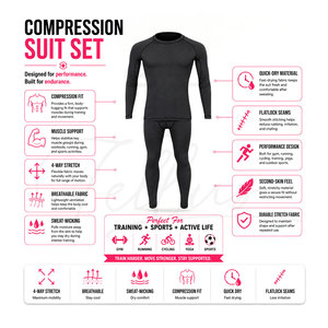 Conjunto de Compresión para Hombre, Color Sólido, Cuello Redondo, Transpirable, Sin Costuras, Ropa de Yoga, Cintura Elástica Doble - Product Image 5