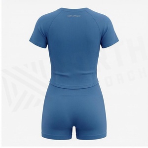 Conjunto de Yoga Personalizado de 2 Piezas, Top Deportivo sin Costuras con Espalda Cruzada y Cuello Redondo, Leggings de Cintura Alta, Ropa Deportiva de Color Sólido para Mujer - Product Image 2