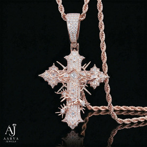 Pendentif Croix Glacée en Moissanite et Perle d'Eau Douce, en Argent 925 Plaqué Or/Rhodium, Charme Unisexe Hip Hop Couronne Épines - Product Image 5