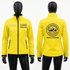 เสื้อแจ็คเก็ตซอฟต์เชลล์ ZAINI สำหรับผู้หญิงและผู้ชาย 300 GSM กันน้ำ ผลิตจากผ้าโพลีเอสเตอร์แบบเชื่อมติด สีส้ม มีฮู้ด ซิปเต็มตัว เป็นมิตรกับสิ่งแวดล้อม กันลม - Product Image 1