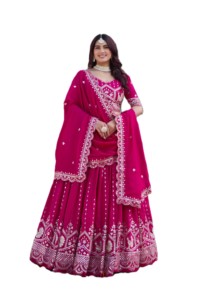 Pink Embroidered Lehenga Choli <b>Tissue</b> silk with Dupatta for <b>Wedding</b> Women Traditional Indian Pakistani Clothing Floor Length - Product Image 2