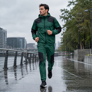 Chaqueta Deportiva Impermeable con Capucha para Hombre, Combinación de Colores Personalizada, Diseño de Paneles con Mangas Raglán, Tejido Softshell Cortavientos, OEM, para Camping - Product Image 6