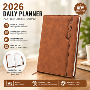 Agenda quotidien portable 2026 B5 Premium avec couverture en cuir PU cousue à la selle, calendrier 365 jours, carnet de notes pour l'école et le bureau - Product Image 5