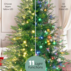 6FT Pre-Lit Aspen Fir Christmas <b>Tree</b> with Wreath Garland 380 Multi-Color LED <b>Lights</b> Christmas <b>Tree</b> in Grass Green - Product Image 6