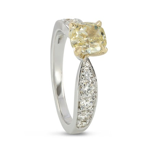 Fancy Yellow <b>Cushion</b> Cut Diamond 14K White Gold Diamond Ring With Pave Side Diamonds Women's Jewelry - Product Image 4