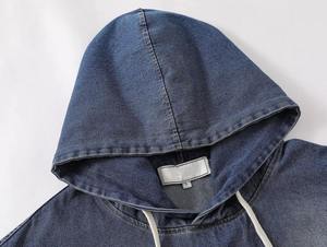 Veste à capuche zippée en jean vintage surdimensionnée pour homme, effet vieilli et délavé, style streetwear personnalisé - Product Image 5