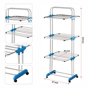 Elegante Tendedero Plegable de Acero Inoxidable de Tres Niveles, Multifuncional y Moderno, para Ropa, Colgador de Lavandería, Organizador de Prendas - Product Image 1