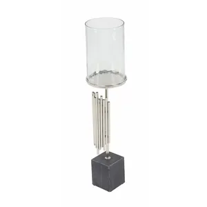 Modern Candle Stand With Glass <b>Holder</b> And Metal <b>Rods</b> On Stone Base Column Shape Home Decoration - Product Image 2