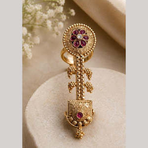 Vintage Gemstone Statement Double Finger <b>Ring</b> for Women Resizable Party Wear Band <b>Ring</b> - Product Image 2