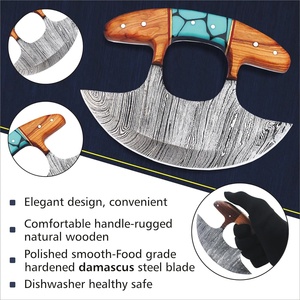 Couteau Ulu personnalisé en acier Damas Nordic Forge, fourreau en cuir, manche en bois d'olivier et résine, couteau à pizza, lame de 5 pouces, OEM - Product Image 5