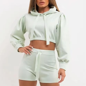 Conjunto de Sudadera Corta con Capucha y Pantalones Cortos de Ciclismo con Cremallera para Mujer, Conjunto de 2 Piezas, Ropa Deportiva de Verano para Mujer - Product Image 1