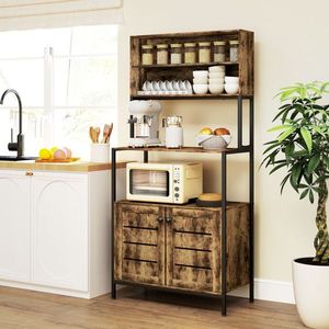 Organizzatore Regolabile per la Casa con Supporto per Microonde in Acciaio al Carbonio e Paglia, Scaffale Portaoggetti da Cucina per Casa e Garage - Product Image 1