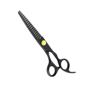 Tijeras de adelgazamiento de corte de pelo de acero inoxidable con revestimiento negro, tijeras de adelgazamiento de cabello personalizadas con reposapiés para suministros de peluquería - Product Image 1