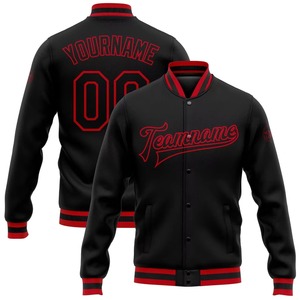 Veste de sport personnalisée pour homme, noire et rouge, avec nom et numéro brodés, style sportif, automne, polyester, fermeture à boutons, col rabattu décontracté - Product Image 1