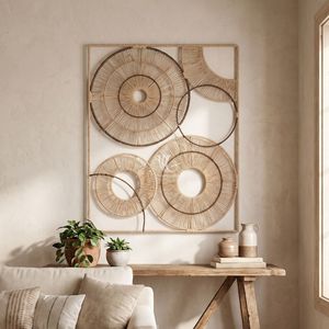 Escultura de Pared Bohemia Rectangular Grande con Marco Metálico y Cuerda de Papel, Decoración Moderna para Sala de Estar, Estilo Vietnamita, Venta al Por Mayor - Product Image 2