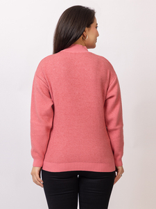 Suéter de Punto Sólido para Mujer, Cuello Alto, Manga Larga, con Detalle de Tachuelas, Estilo Casual de Invierno, Look Moderno - Product Image 2