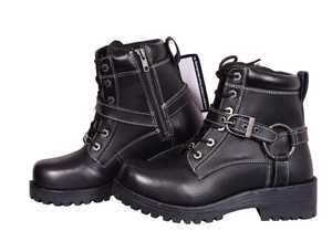 Black PU <b>Leather</b> Children's Unisex Motorcycle <b>Jacket</b> Side Zipper Waterproof Anti-Slip <b>Winter</b> Outdoor Shoes - Product Image 1
