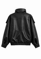 Blouson Moto Unisexe en Cuir PU avec Logo Personnalisé, Col Montant, Fermeture Éclair, Coupe Ample, Couleur Unie, Manches et Longueur Standard, Hiver