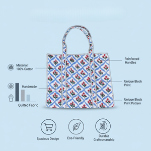 Bolsa de Mano Acolchada de Algodón con Estampado Floral Blanco, Bolsa de Compras con Asa de Hombro Cómoda para Mujer, la Mejor Bolsa de Fibra de Algodón - Product Image 6