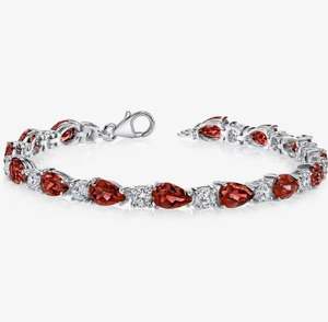 Garnet Teardrop Tennis <b>Bracelet</b> Sterling Silver Gold Pear Shape 13.75 Carat Elegant <b>Red</b> Gemstone Bridal Party Jewelry Gift Her - Product Image 3