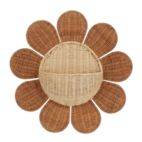 Panier mural suspendu en rotin naturel fait main en forme de pétale de fleur pour la décoration intérieure et le rangement, idéal pour la chambre d'enfant, vente en gros