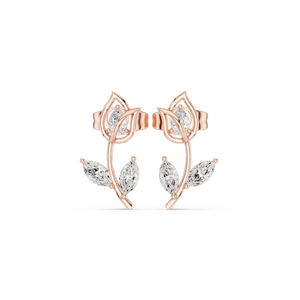Boucles d'oreilles pendantes en or rose 14 carats avec diamants de laboratoire de taille marquise pour femme – Bijoux floraux élégants de créateur - Product Image 1