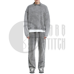 เสื้อสเวตเชิ้ตคอกลมโอเวอร์ไซส์ทรงวินเทจสำหรับผู้ชาย ล้างสีแบบแอซิด สไตล์สตรีทแวร์ เสื้อพูลโอเวอร์ลำลองแฟชั่น - Product Image 4