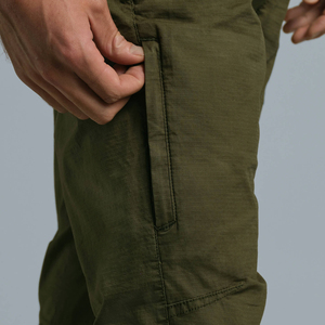 Pantalon cargo baggy décontracté léger pour homme, 100 % coton, coupe droite, délavage foncé, devant plat, taille mi-haute, 6 poches - Product Image 4