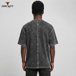 T-shirt Homme en Coton 100% Coupe Classique Délavé à l'Acide avec Logo Personnalisé, Tissu Satiné Lourd Décontracté à Séchage Rapide – Vente en Gros - Product Image 2