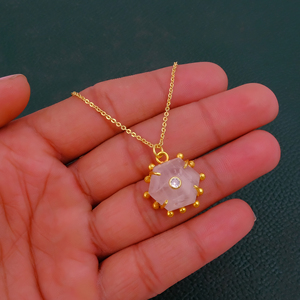 สร้อยคอจี้โรสควอตซ์ธรรมชาติชุบทองเหลือง – เครื่องประดับอัญมณีขายส่งสำหรับผู้หญิง, ผู้จัดจำหน่ายขายส่ง - Product Image 3