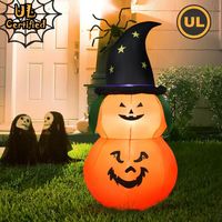 Zucca Gonfiabile LED di Halloween da 1,5 Metri con Cappello da Strega, Decorazioni per Esterni e Giardino
