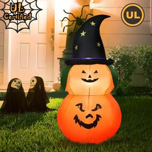 Calabaza inflable LED de Halloween de 5 pies con sombrero de bruja, decoraciones navideñas para exteriores. - Product Image 4