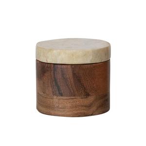 Natural Wooden Salt Cellar with White Marble Lid Eco-Friendly Kitchen <b>Spice</b> Keeper <b>Jar</b> & Seasoning Storage Pot Canisters - Product Image 3