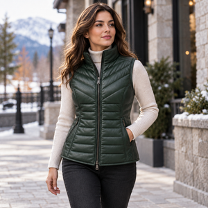 <b>Women's</b> Puffer, Quilted Insulated Leather Vests | Grey Black Burgundy Brown Green | OEM ODM Manufacturer | Premium Quality | - Product Image 6