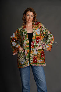 Kimono Bohemio con Bordado Floral Suzani, Chaqueta de Invierno Uzbeca, Abrigo Largo Informal, Prenda Exterior Tejida, Talla Grande, con Diseño Especial - Product Image 2