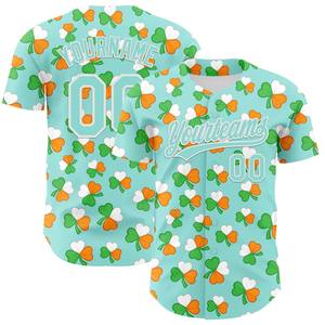 เสื้อเบสบอลผู้หญิงสั่งทำพิเศษ สีฟ้าอ่อน ลายแชมร็อค พิมพ์ดิจิทัล ผ้าโพลีเอสเตอร์ระบายอากาศ บริการ OEM สำหรับผู้ใหญ่ - Product Image 1