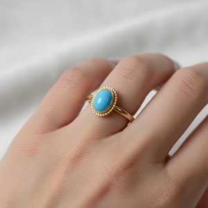 Sleeping Beauty <b>Turquoise</b> <b>Ring</b> 925 Sterling Silver 14K Gold Plated Minimal Boho Statement December Birthstone <b>Ring</b> - Product Image 5