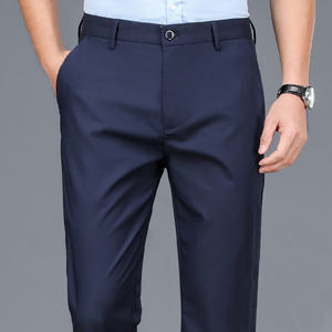Male Smart Casual Pants <b>Stretchy</b> Sports Men's Fast Dry <b>Trousers</b> Spring Autumn Full Length Straight Office <b>Black</b> Navy Work Pants - Product Image 1