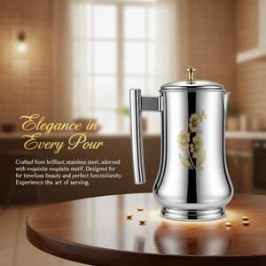 Jarra de Agua de Acero Inoxidable con Diseño Floral y Tapa, Jarra Metálica Plateada para Uso en el Hogar, Hoteles y Restaurantes - Product Image 2